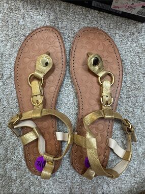 Coach Gold Leather T-Strap Sandals